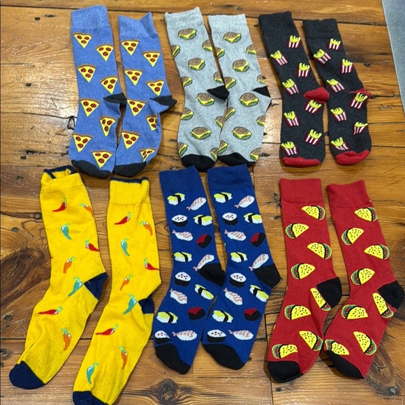 Men’s food themed socks pizza, sushi, tacos, fries, burgers, chilis - Picture 1 of 7